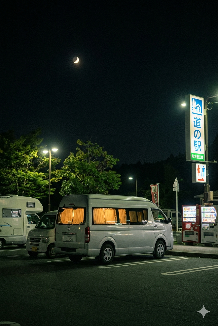 道の駅での車中泊 夜の様子