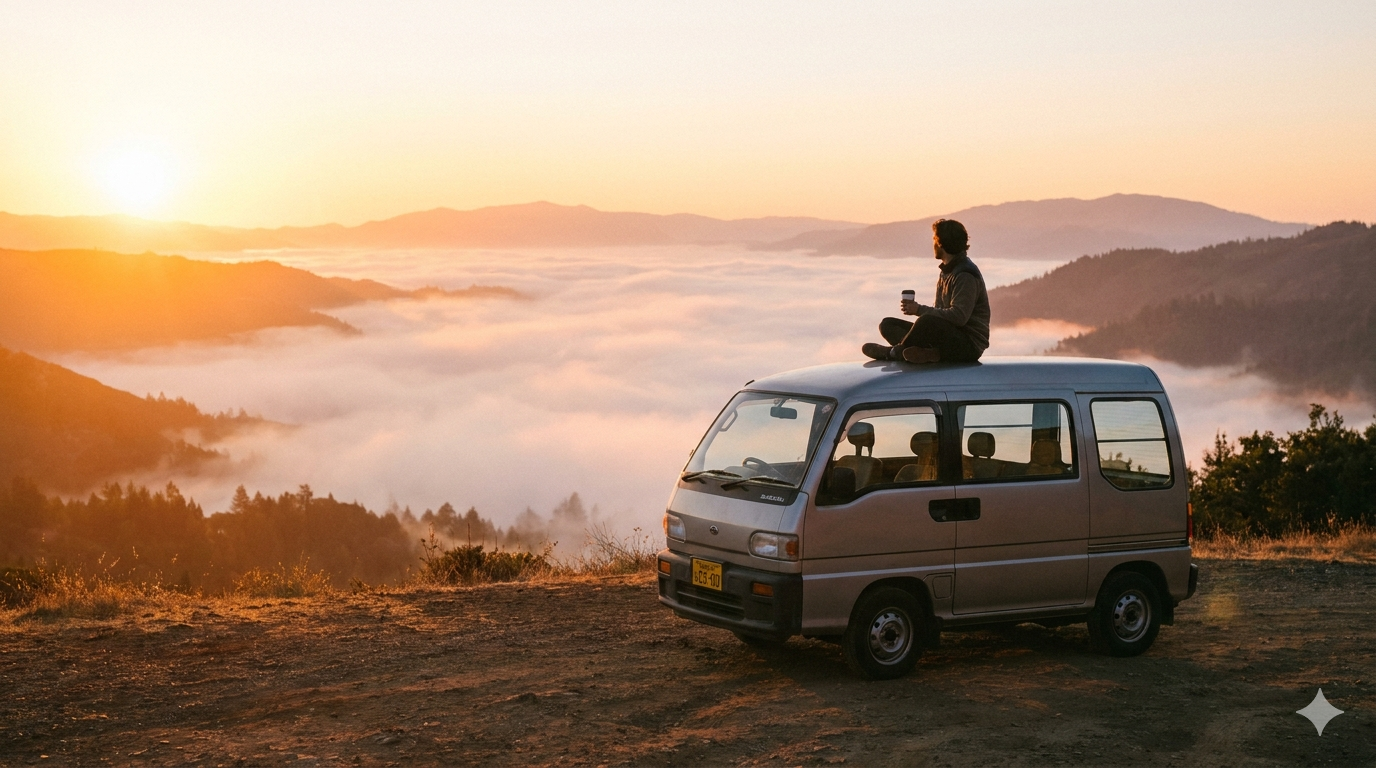 無料の車中泊スポット 山の展望台 雲海と朝日
